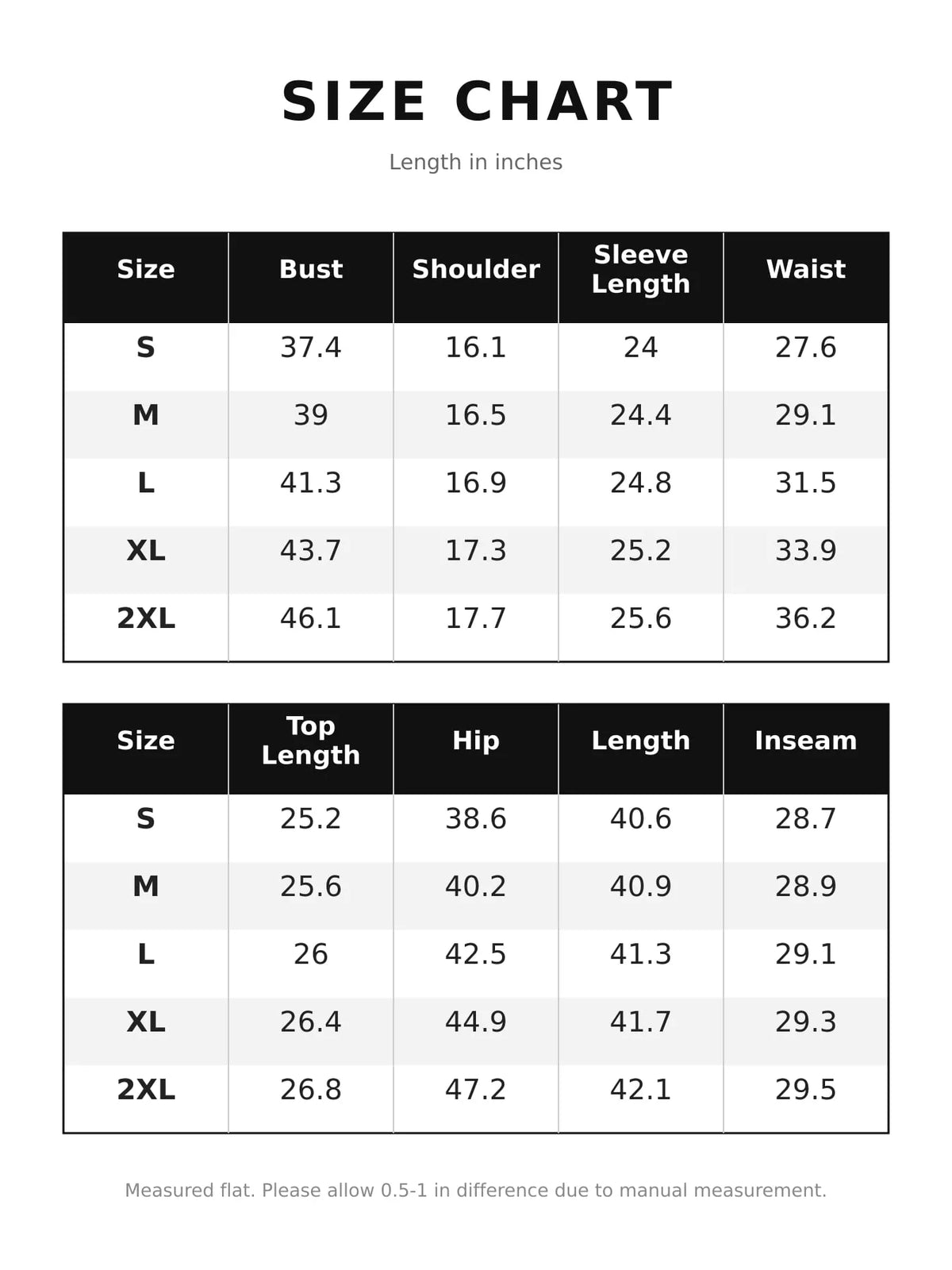 Size chart for pinstripe pantsuit