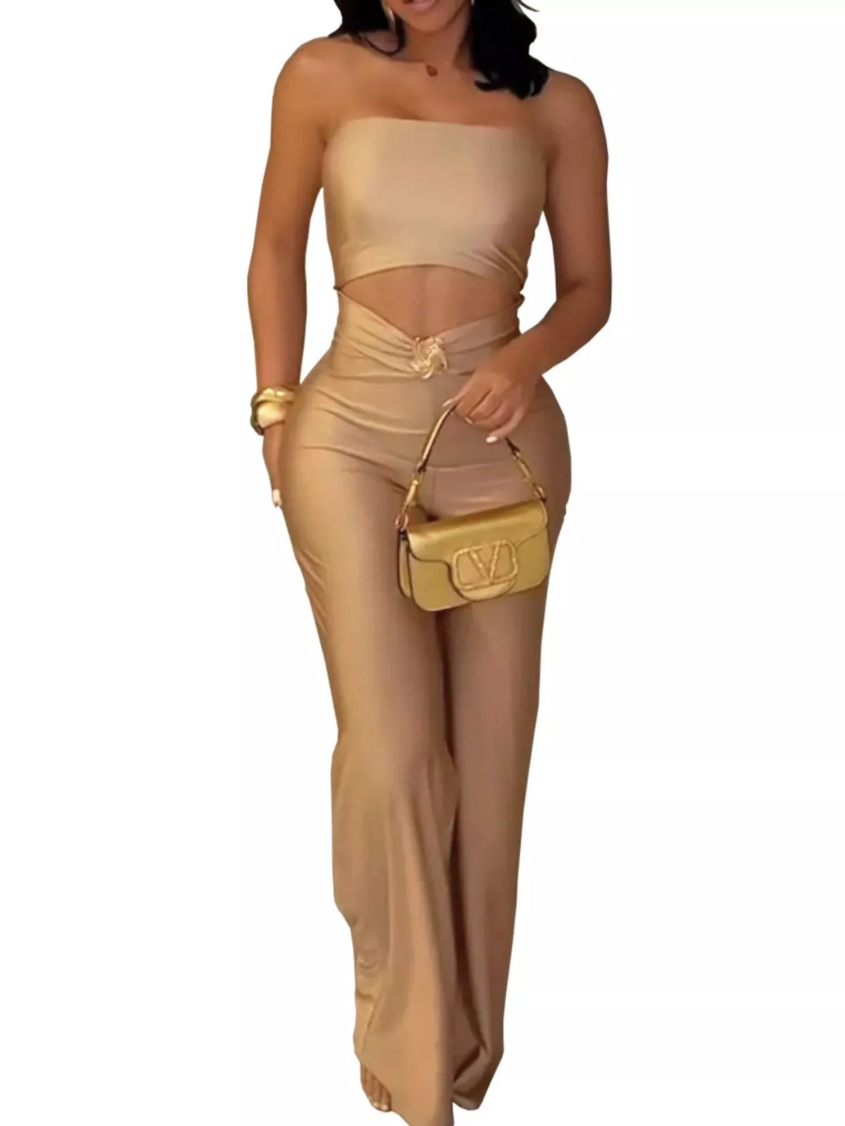 Trendsi Strapless Cut-out Wide-Leg Jumpsuit -