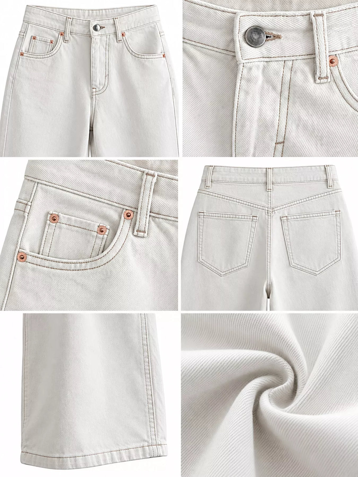 Wide-Leg Vintage Wash Jeans in white, construction detail