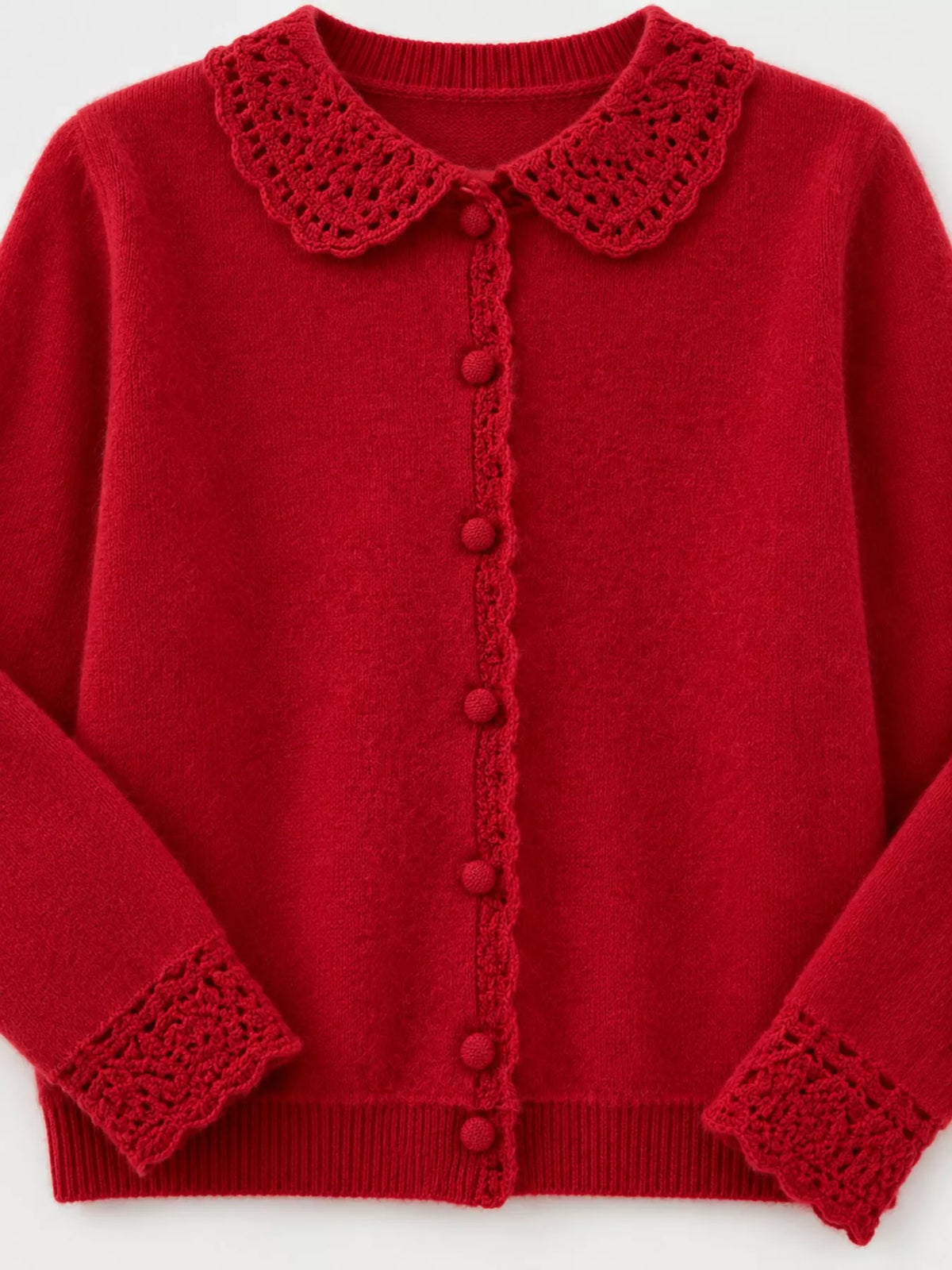 Lace-collar cardigan, red lace detail