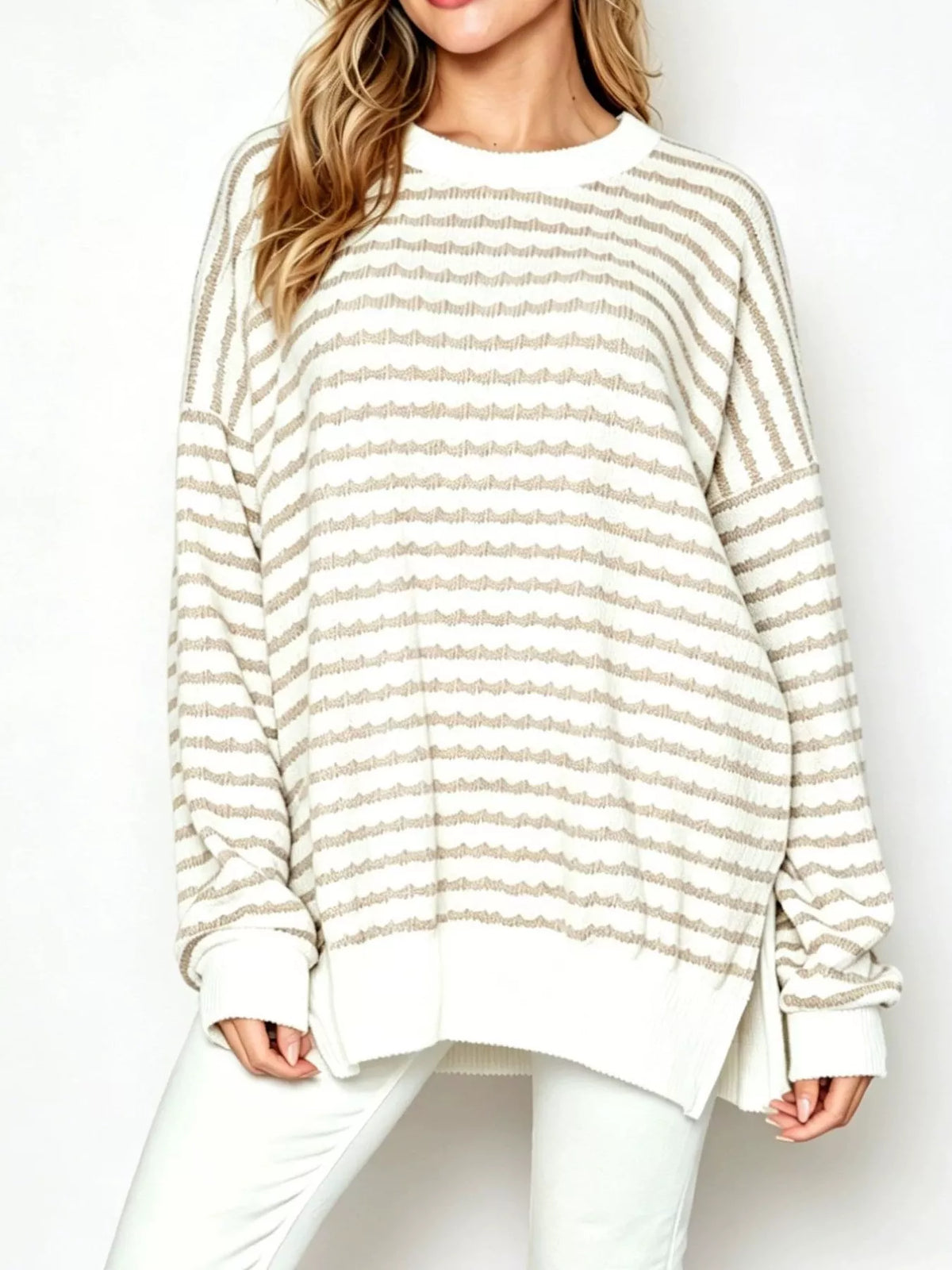 Trendsi Oversized Striped Crew Neck Sweatshirt -