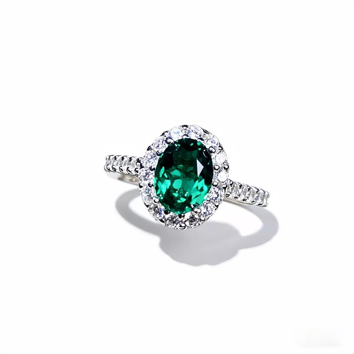 Trendsi 925 sterling Silver Oval Cut Synthetic Emerald Ring -