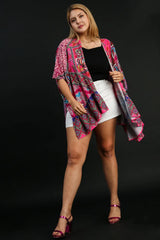 Trendsi Umgee Full Size Mixed Print Ruffle Hem Open Front Cover Up Plus Size -