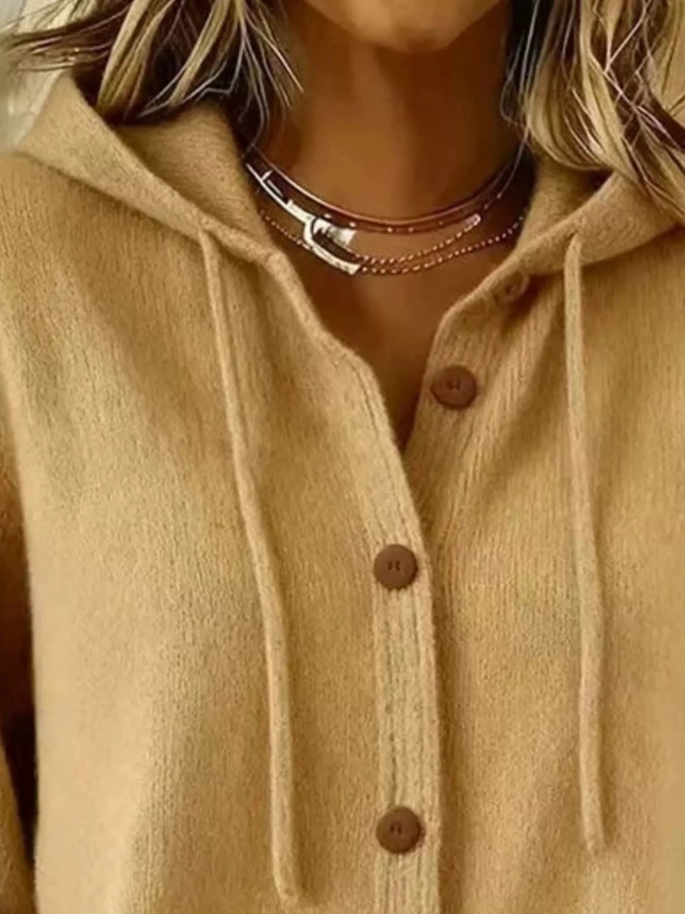 Trendsi Full Size Hooded Button-Down Knit Cardigan Plus Size -