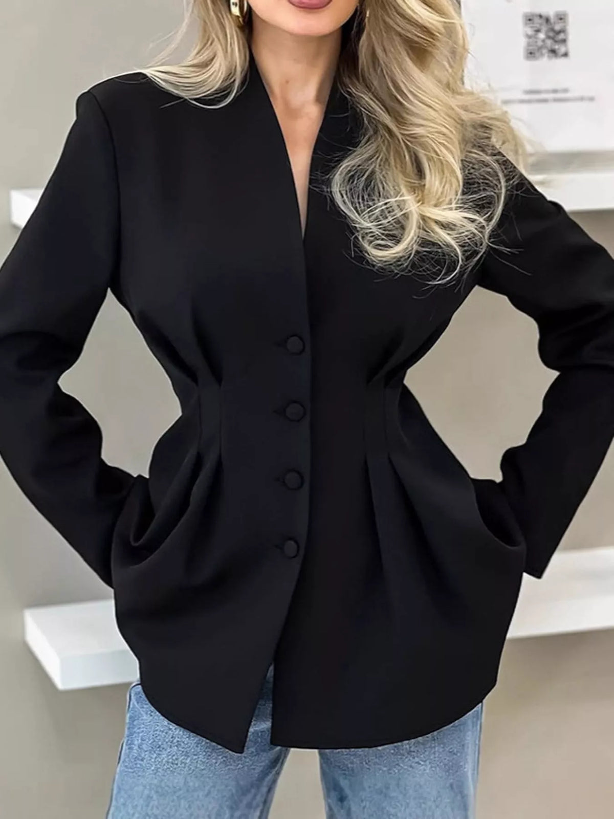 Peplum blazer, black front