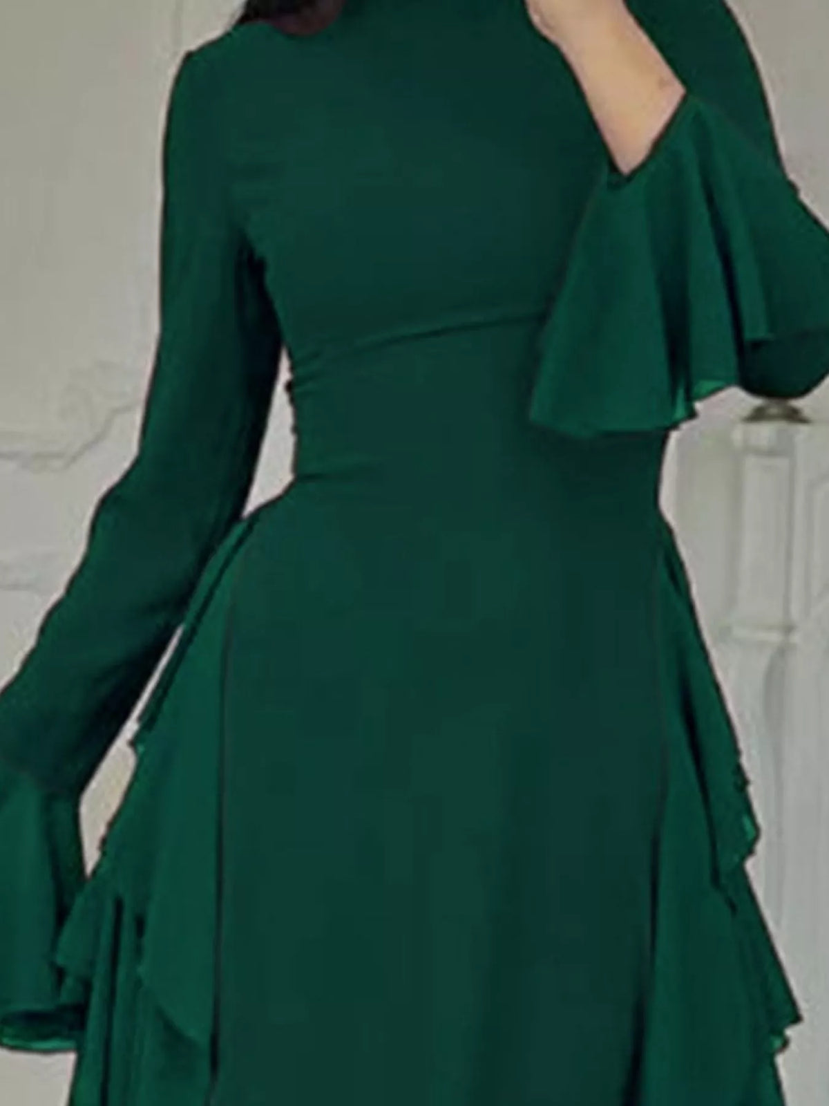 Mock neck long sleeve maxi dress, construction and design details