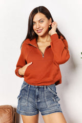 Trendsi Double Take Half-Zip Long Sleeve Cropped Hoodie -