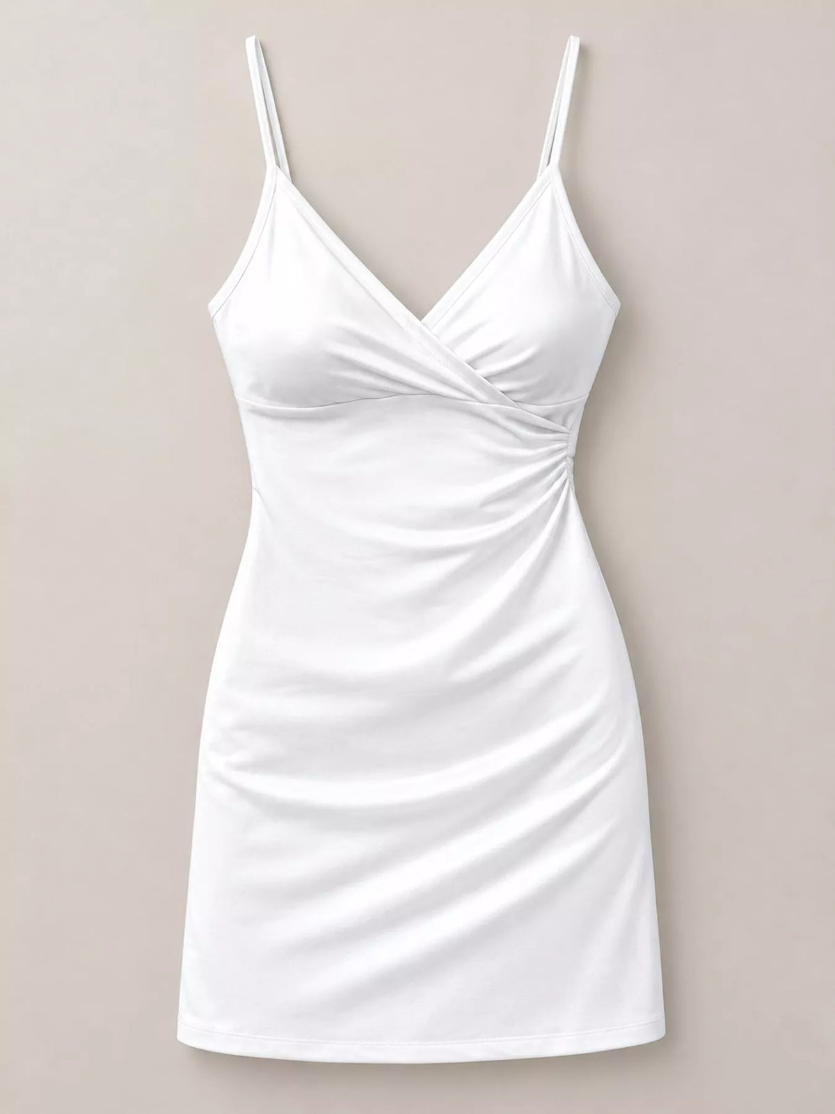 Women's Spaghetti Strap Mini Dress in white — flat lay view