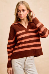 Trendsi BiBi Striped Sweater Top with Collar Stitched Details -