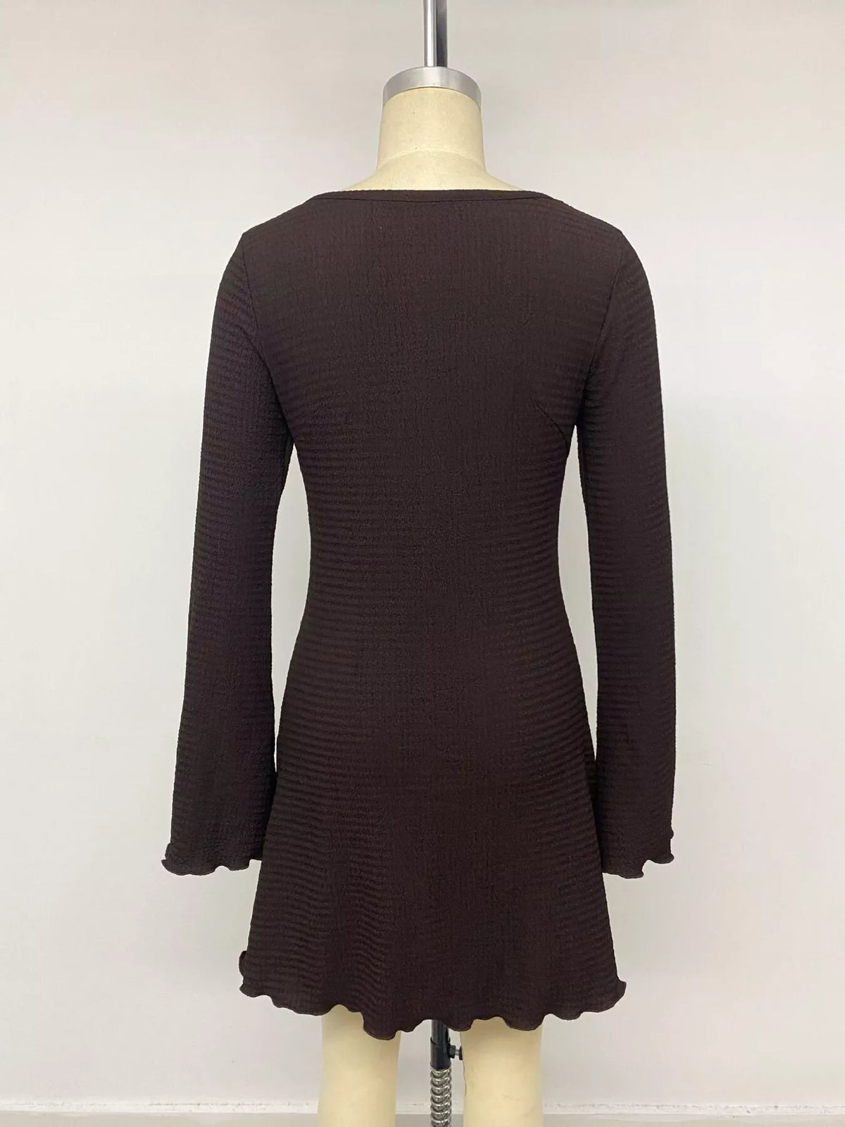 Trendsi Long-Sleeve Waffle Knit Bodycon Mini Dress -