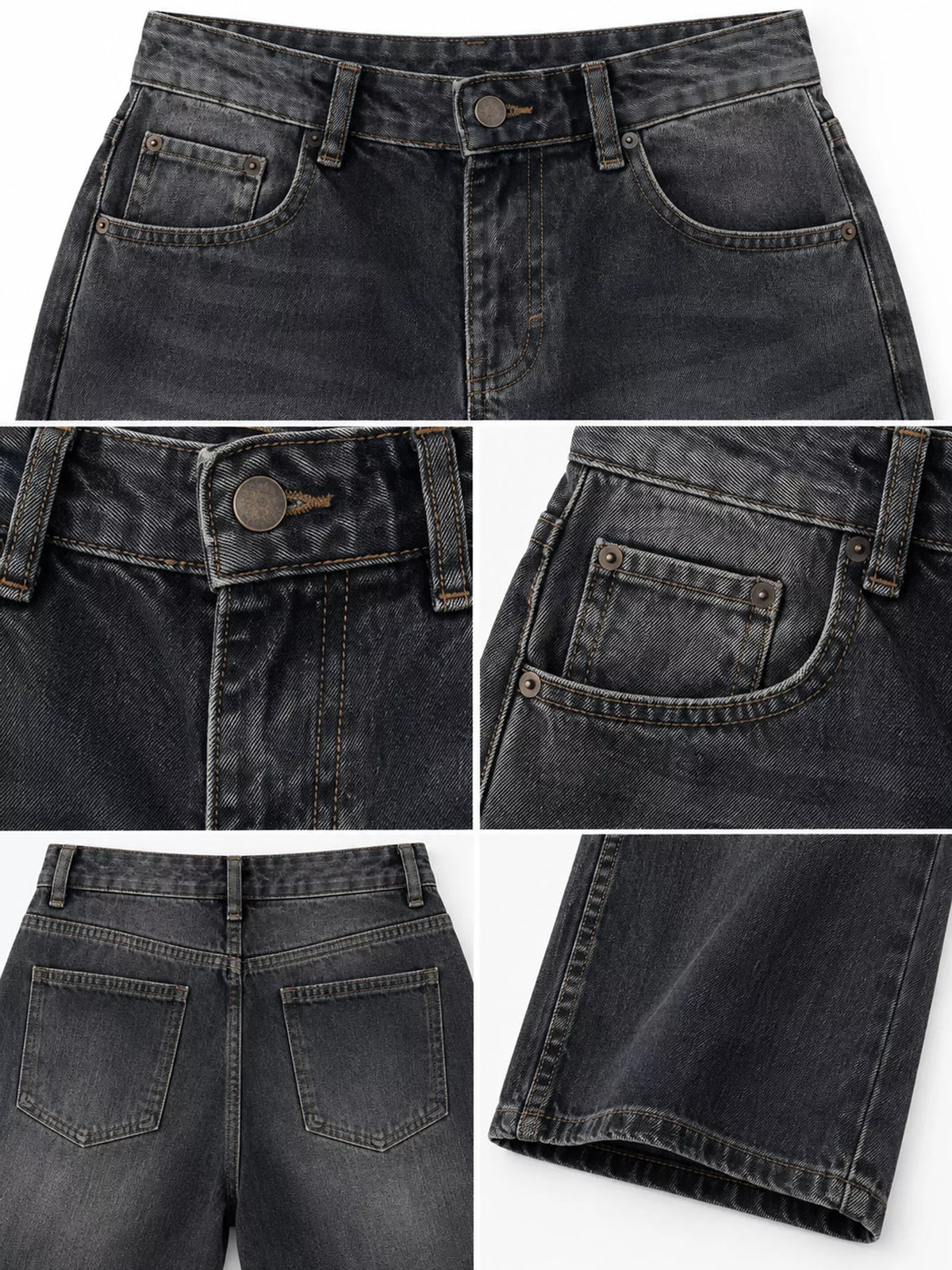 Wide-Leg Vintage Wash Jeans in dark gray, construction detail