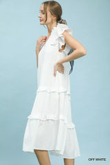 Trendsi Umgee Textured Ruffle Sleeve Tiered Midi Dress -