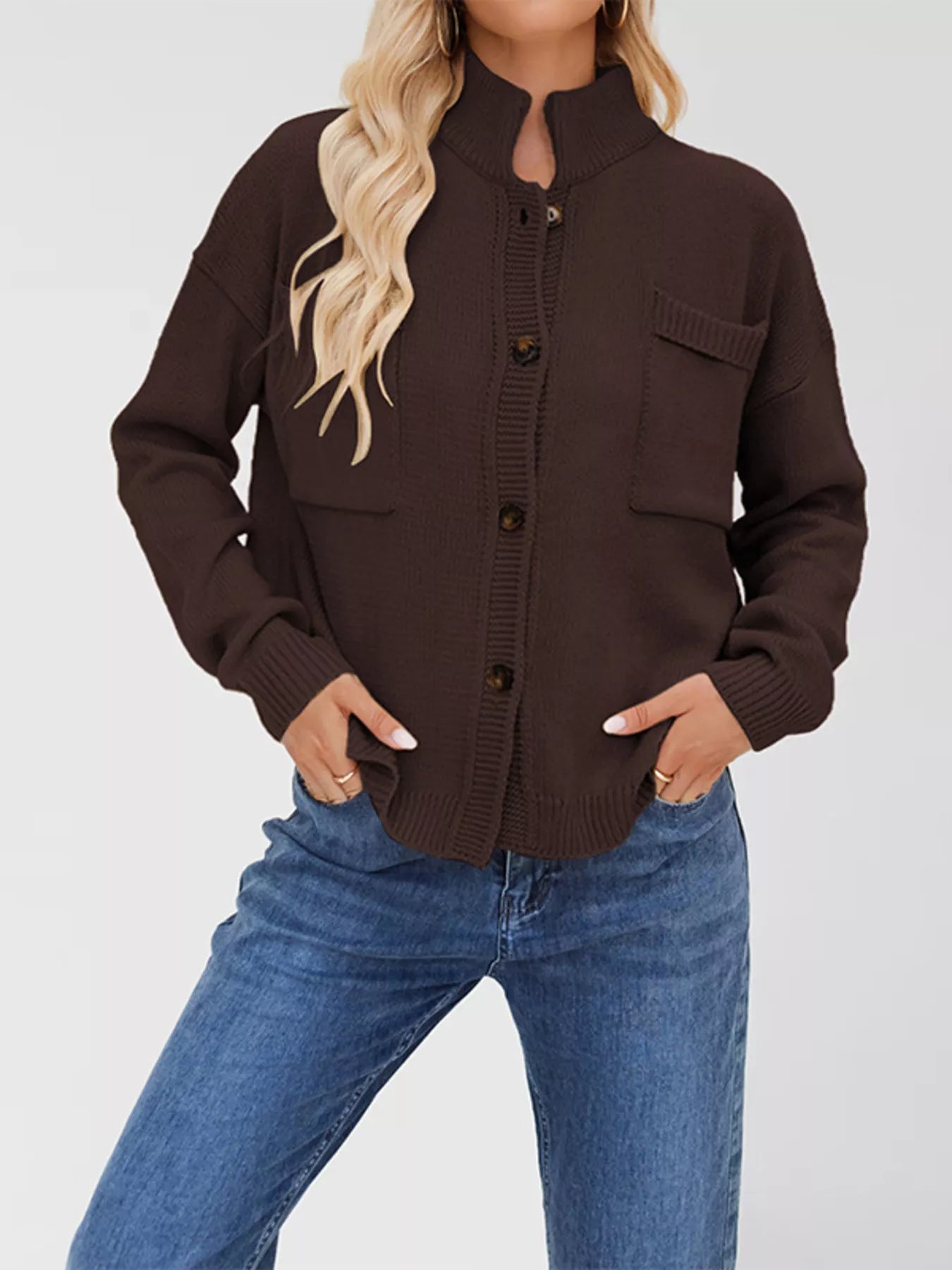 Trendsi Button Up Dropped Shoulder Cardigan -