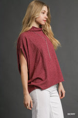 Trendsi Umgee Textured Mock Neck Relaxed Top -
