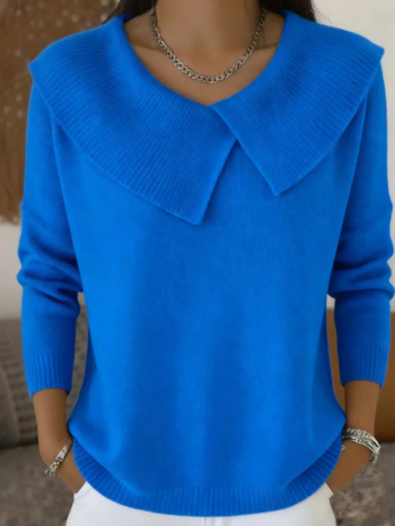 Trendsi Full Size Wide-Collar Ribbed Knit Sweater Plus Size -