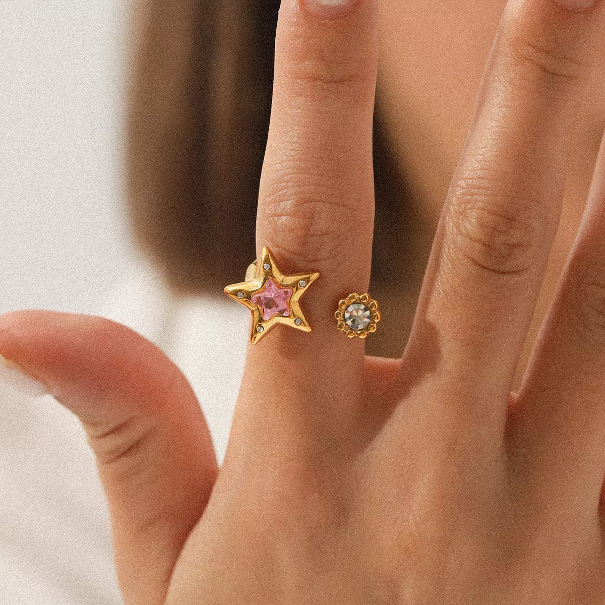 Trendsi 18K Gold-Plated Zircon Star Open Ring -