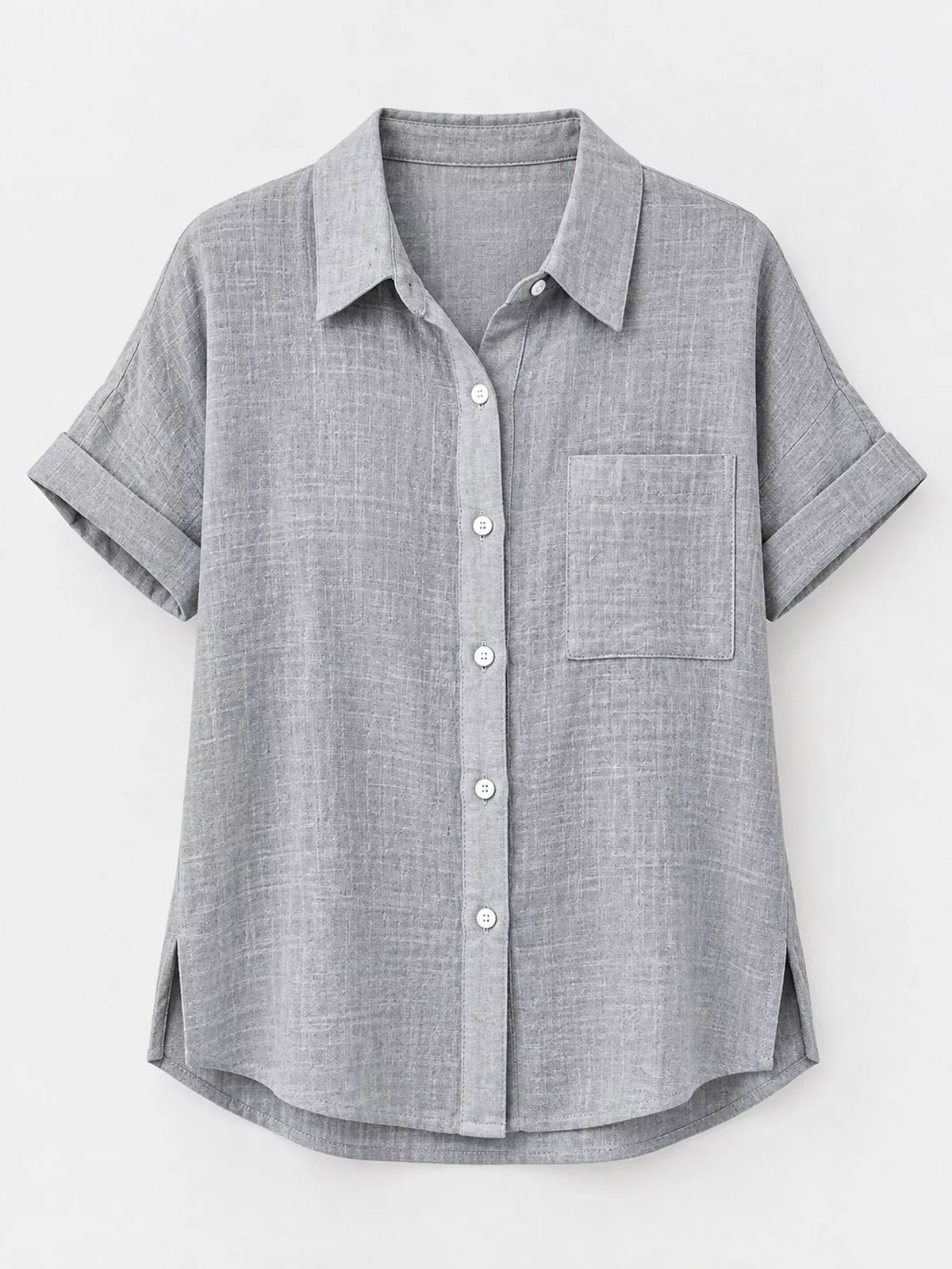 Women's Button Up Short Sleeve Shirt in gray — flat lay view