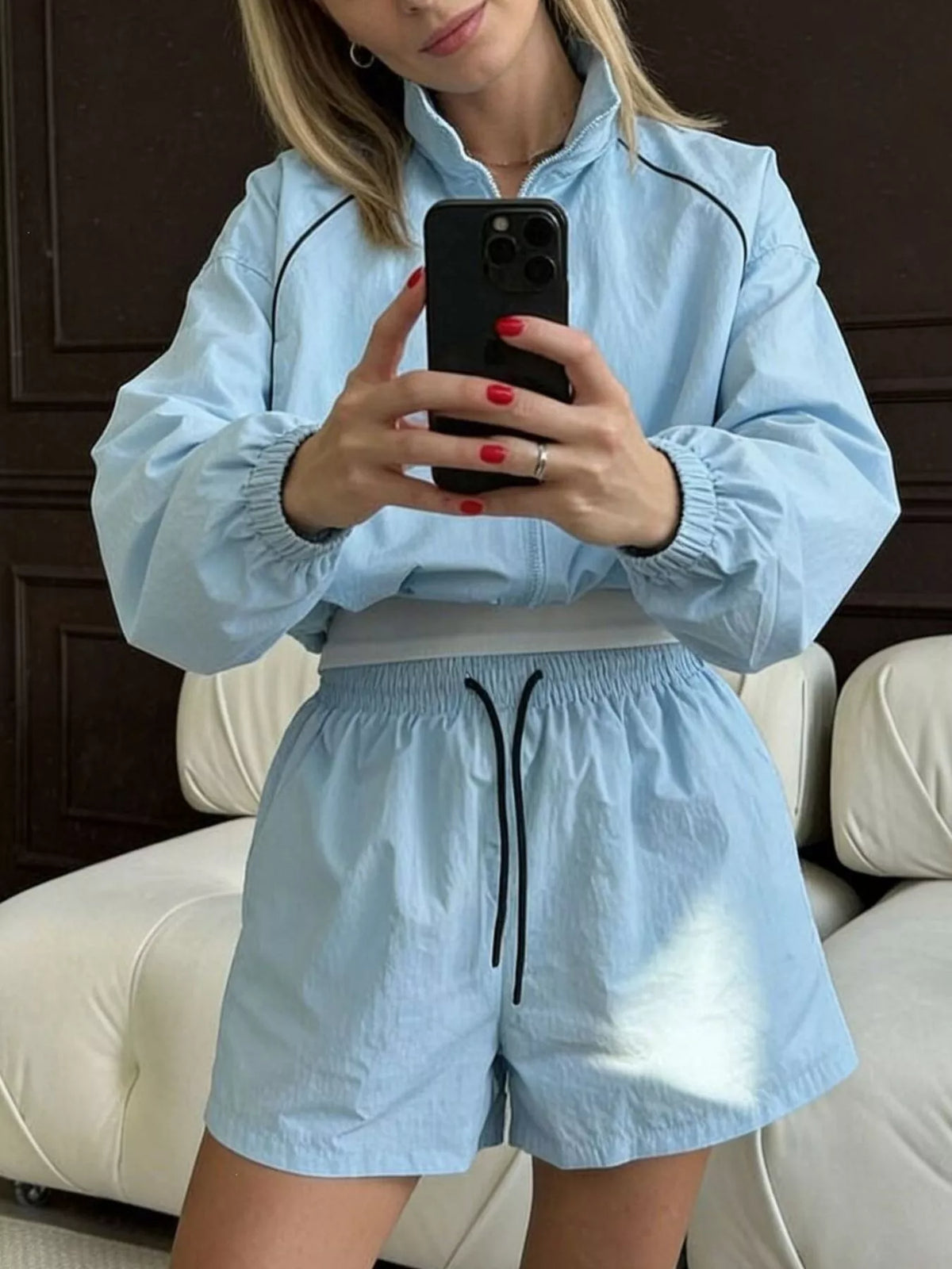 Trendsi Zip-Up Jacket and Shorts Two-Piece Set -