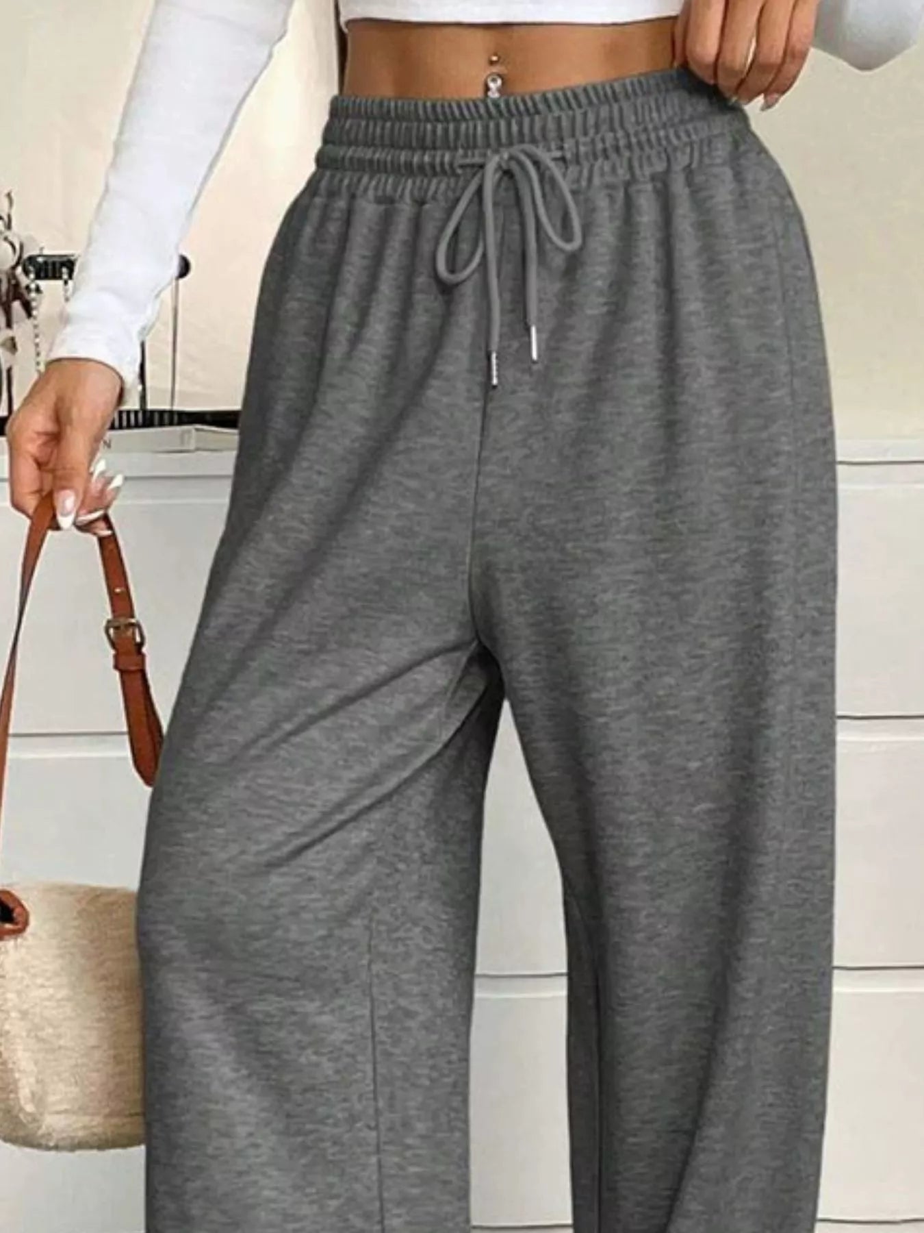 Trendsi High-Waisted Wide-Leg Pants with Drawstring -