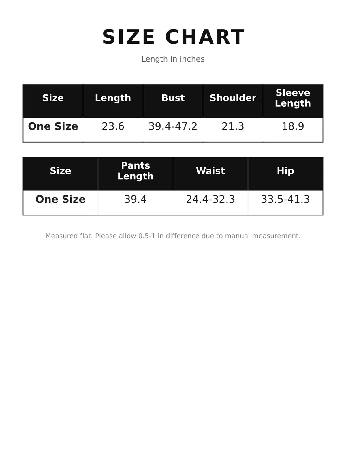 Collared Long Sleeve Knit Top and Wide-Leg Pants Sweater Set — size and measurement chart