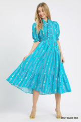 Trendsi Umgee Vibrant Ruffle Smocked Midi Dress -