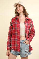 Trendsi VERY J Contrast Plaid Raw Detail Shirt -