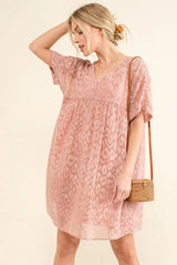 Trendsi And The Why Woven Leopard Baby Doll Roll-Sleeve Casual Dress -