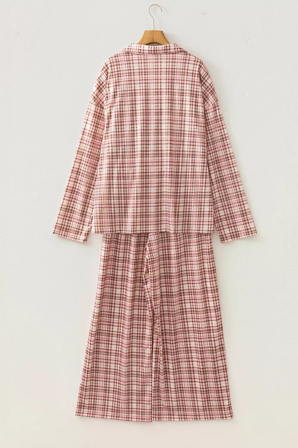 Trendsi Plaid Patch Pockets Long Sleeve Lounge Set -