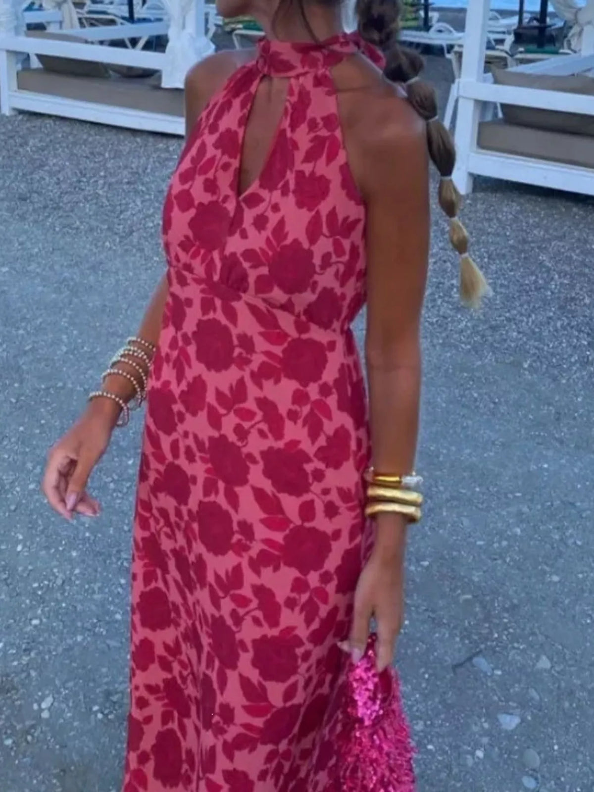 Deep Red Cutout Detail Sleeveless Maxi Dress front view