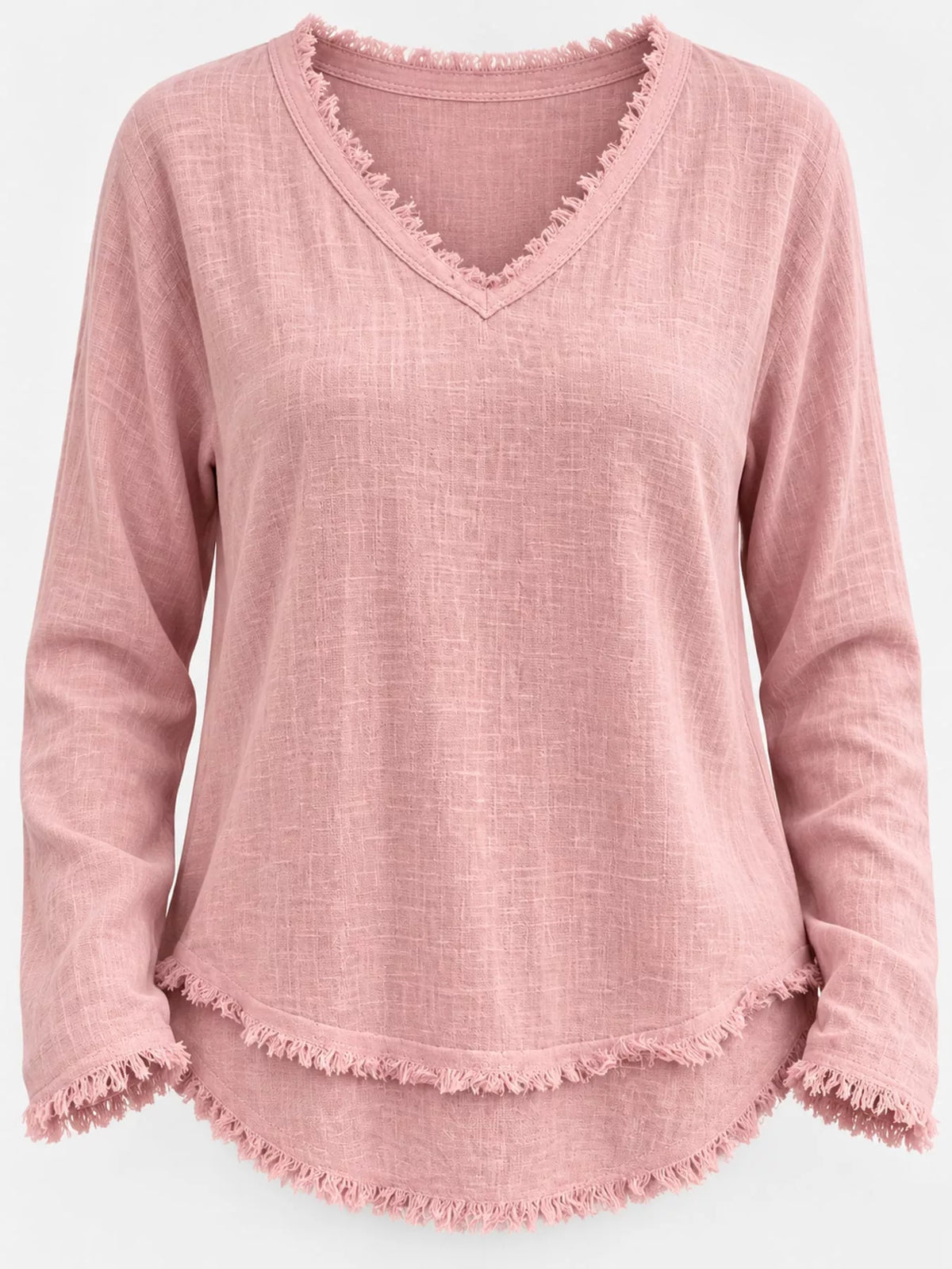 Frayed V-neck blouse, pink detail