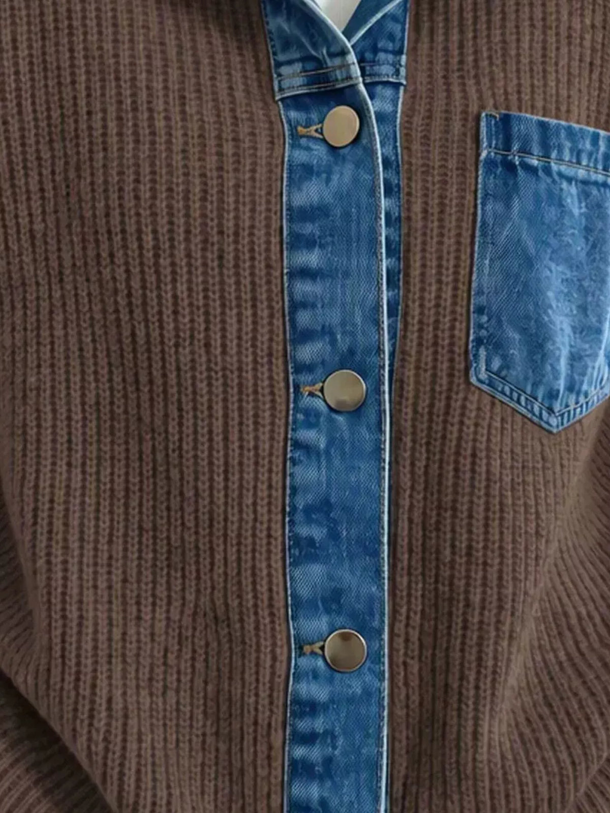 Brown Denim Trim Button-Up Cardigan alternate view