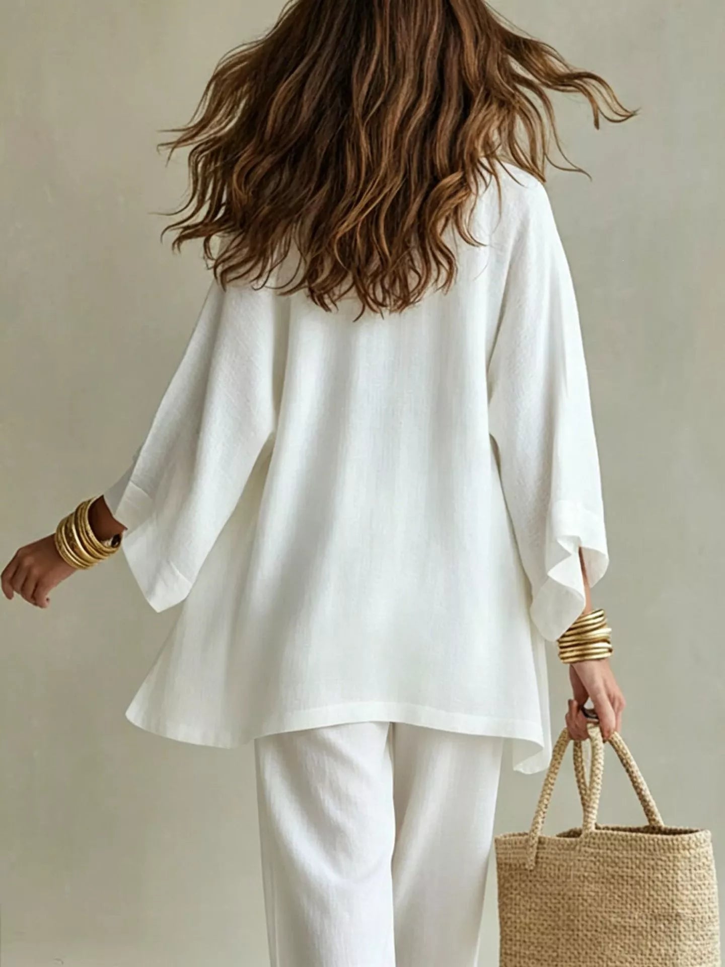 Trendsi V-Neck Top & Cardigan & Pants Three-Piece Set -