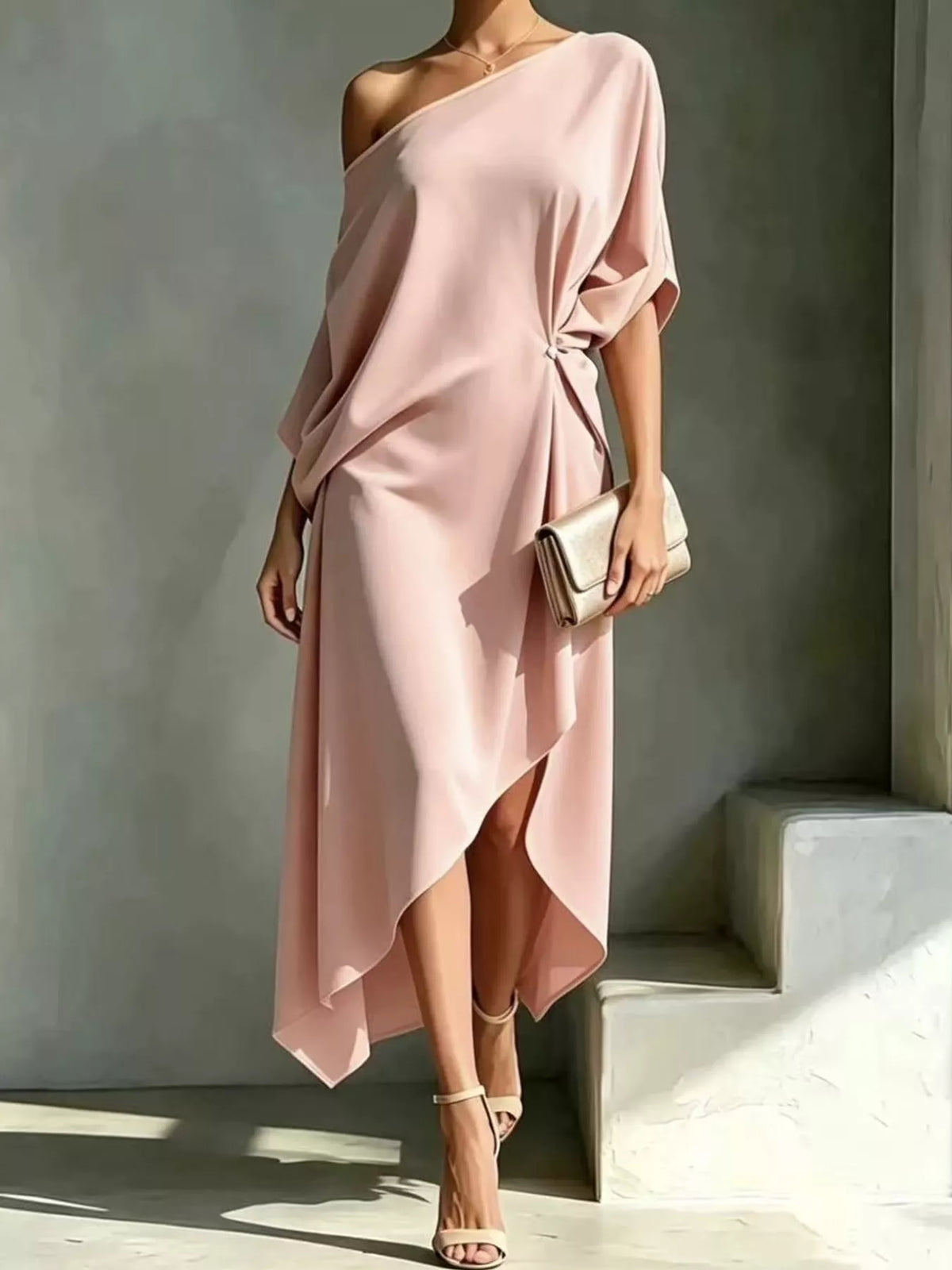 One-shoulder dress, pink front