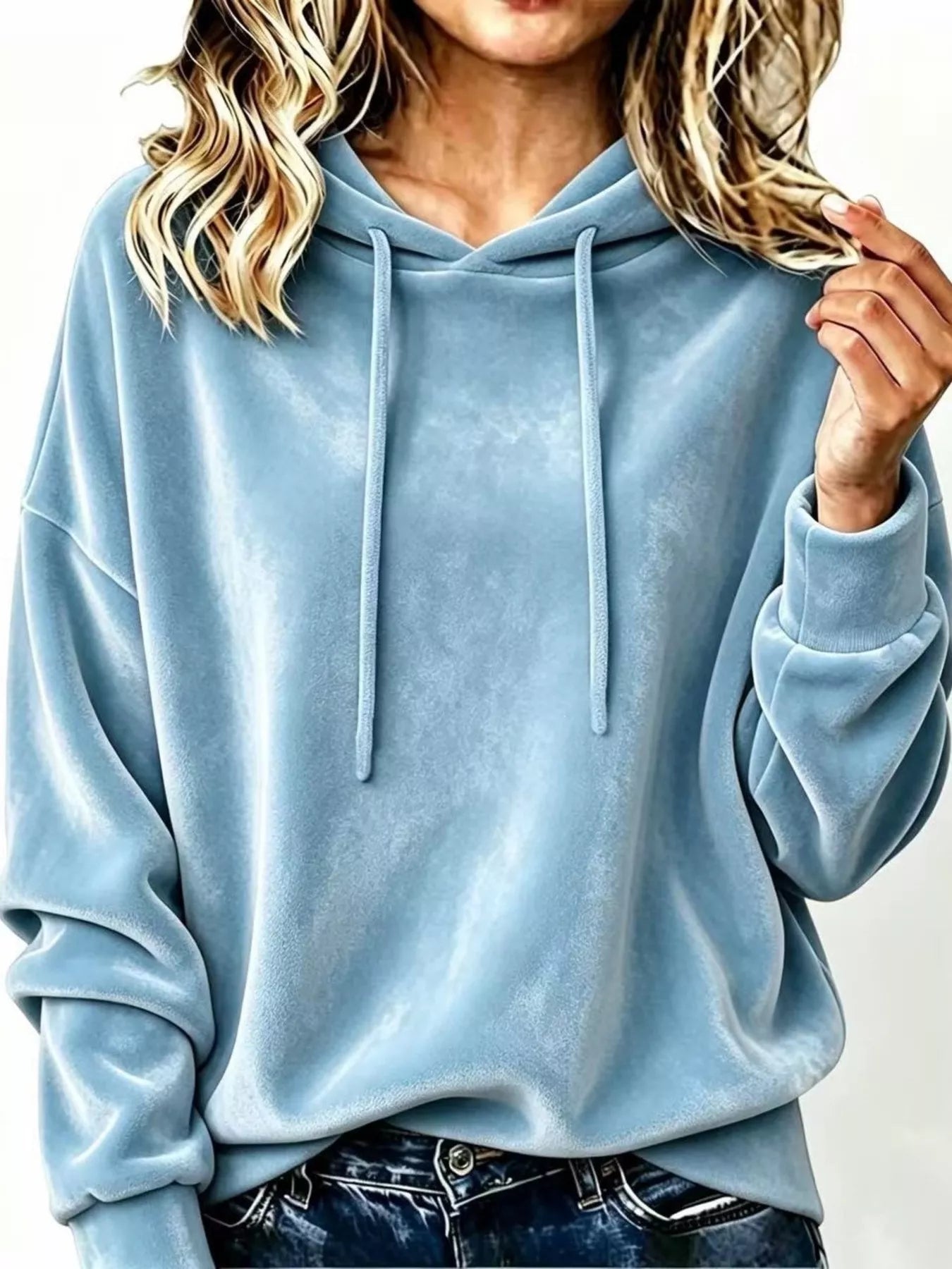 Trendsi Full Size Drawstring Velvet Long Sleeve Hoodie Plus Size -