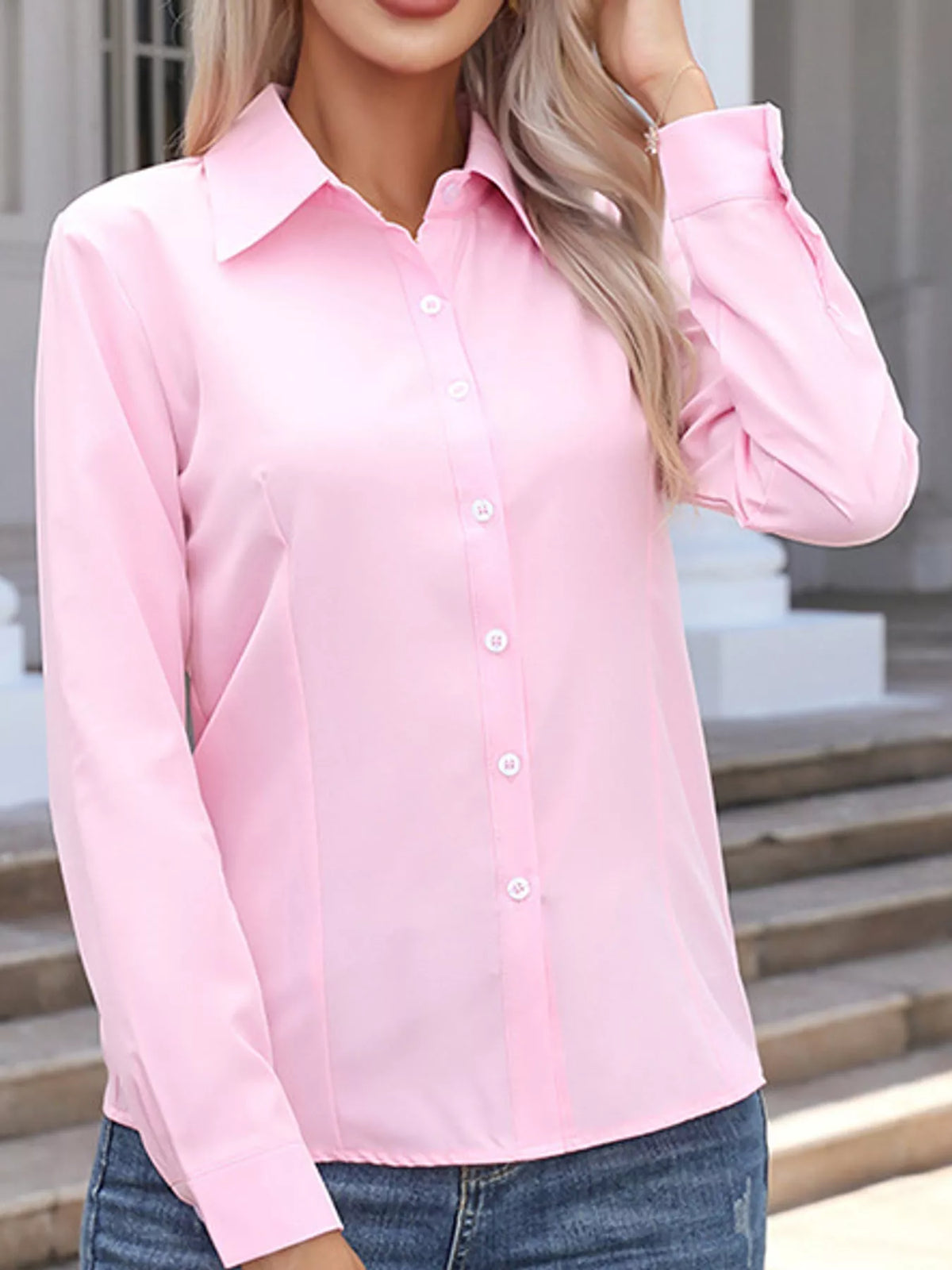 Pink button-down long sleeve shirt
