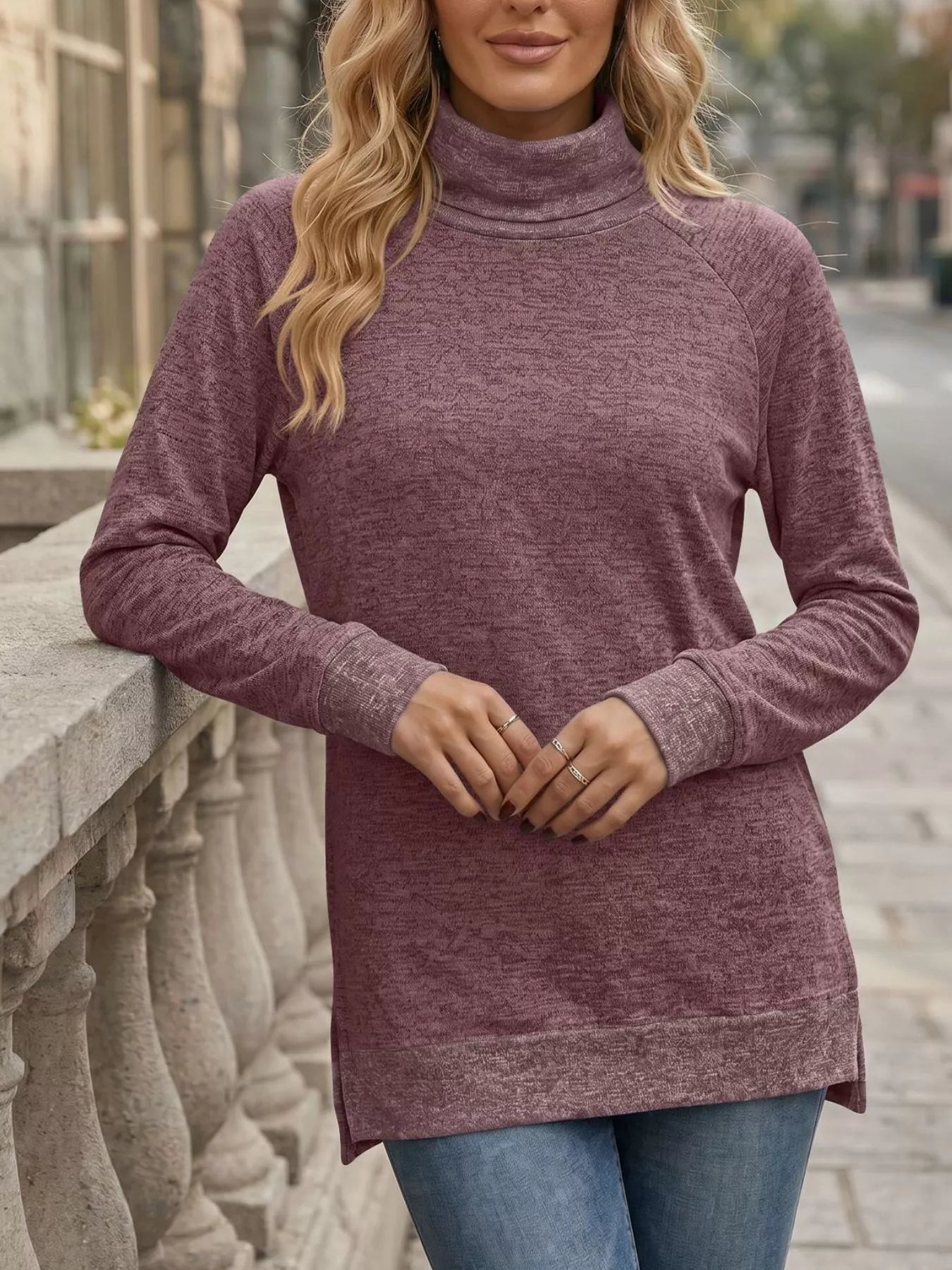 Trendsi Turtleneck Raglan Sleeve T-Shirt -
