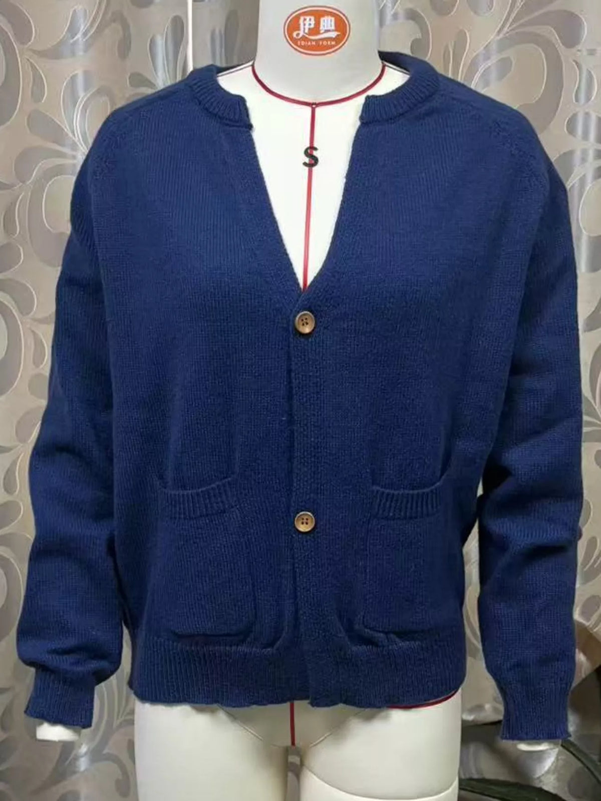 Women's Button-Down Knit Cardigan in navy — mannequin front view