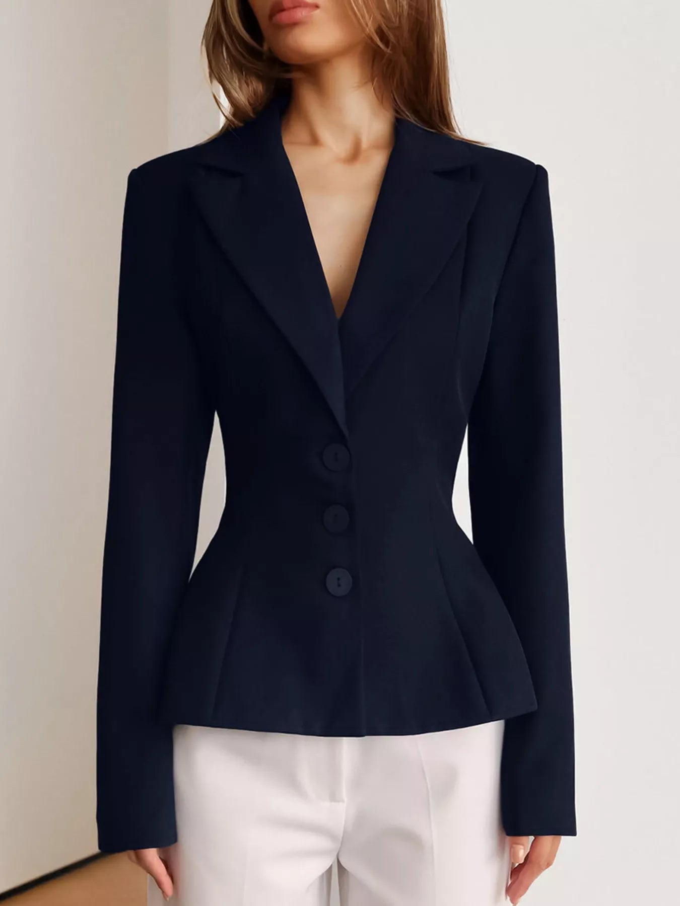 Trendsi Lapel Collar Button Up Blazer -