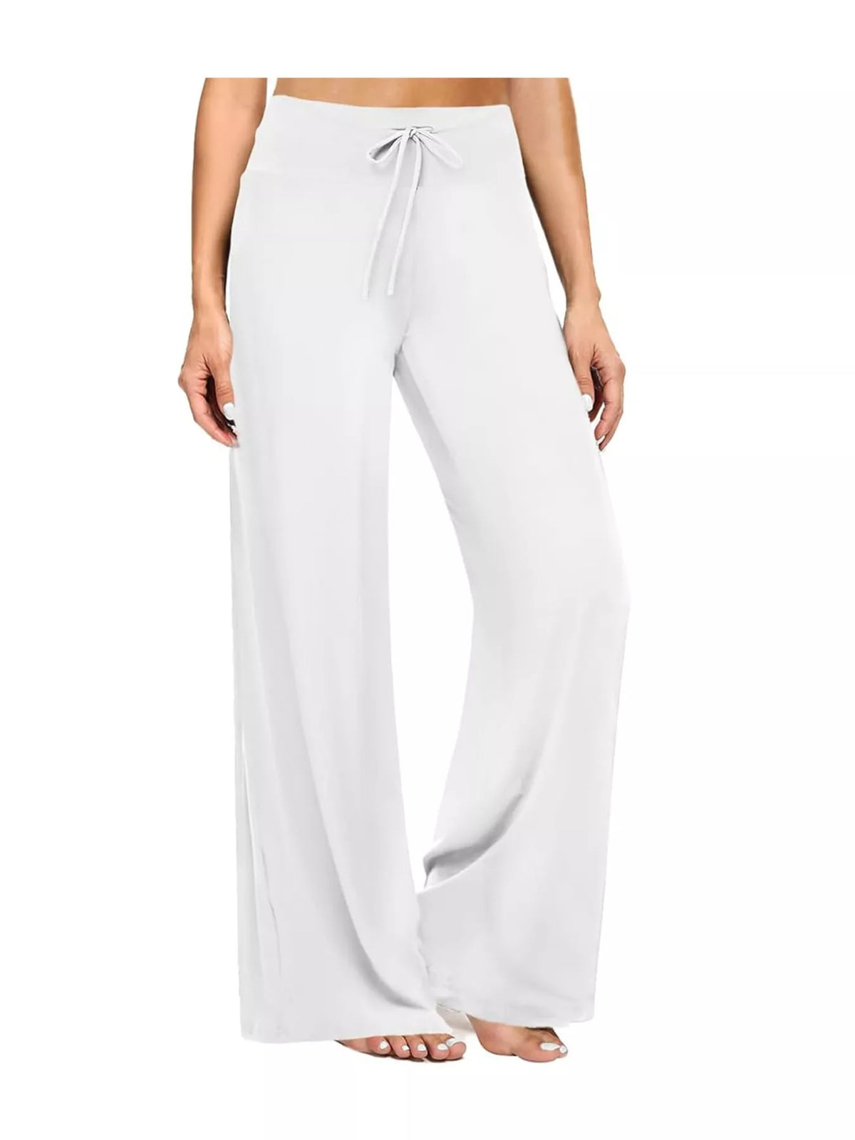 White drawstring wide-leg pants — front view