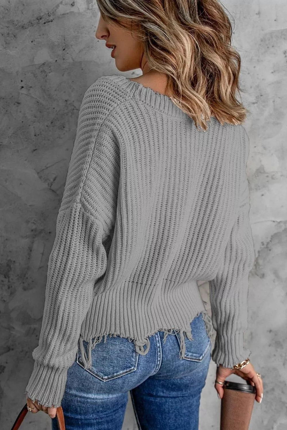 Raw-hem v-neck sweater