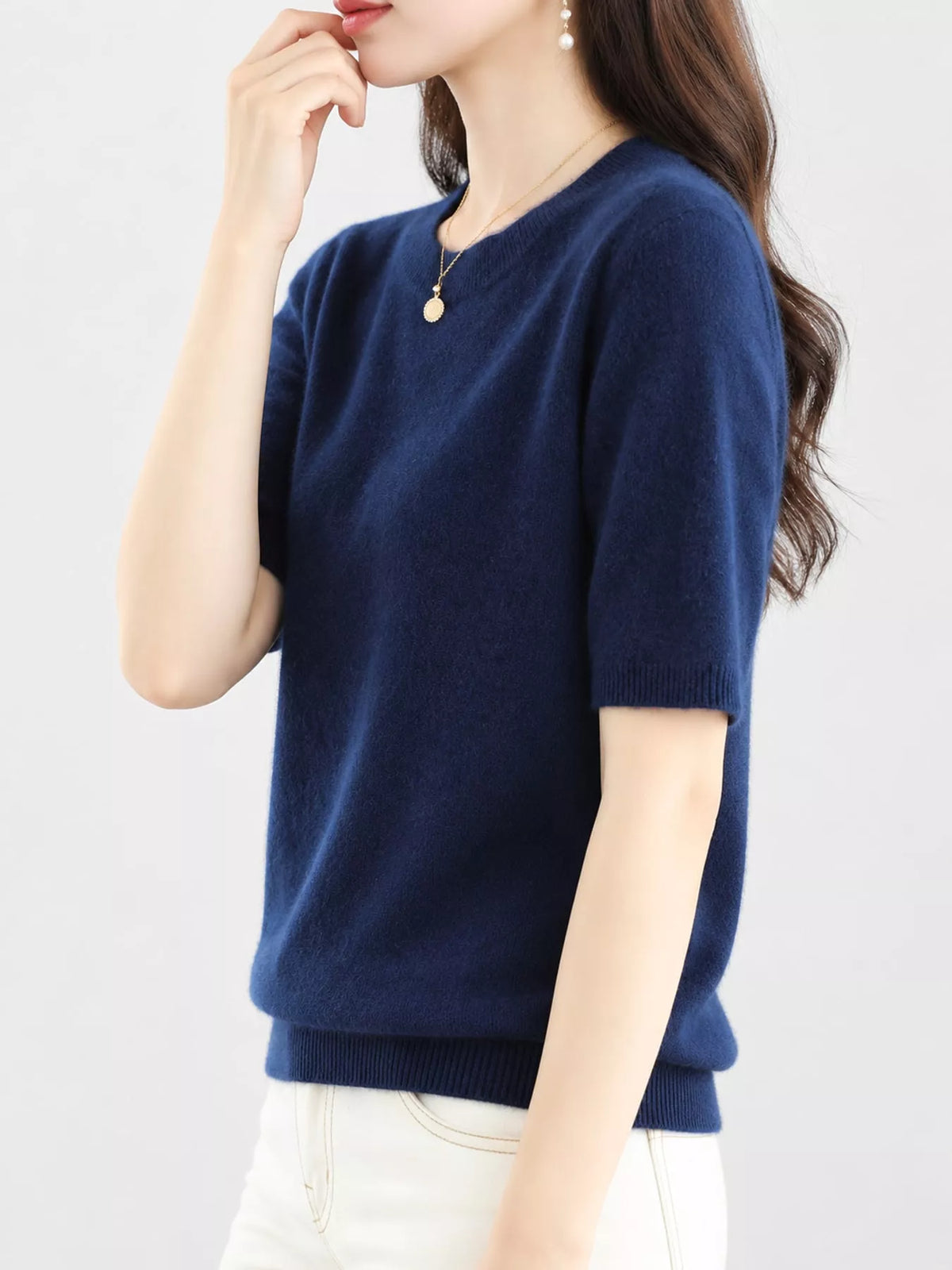 Seaweed Blue round neck short-sleeve sweater