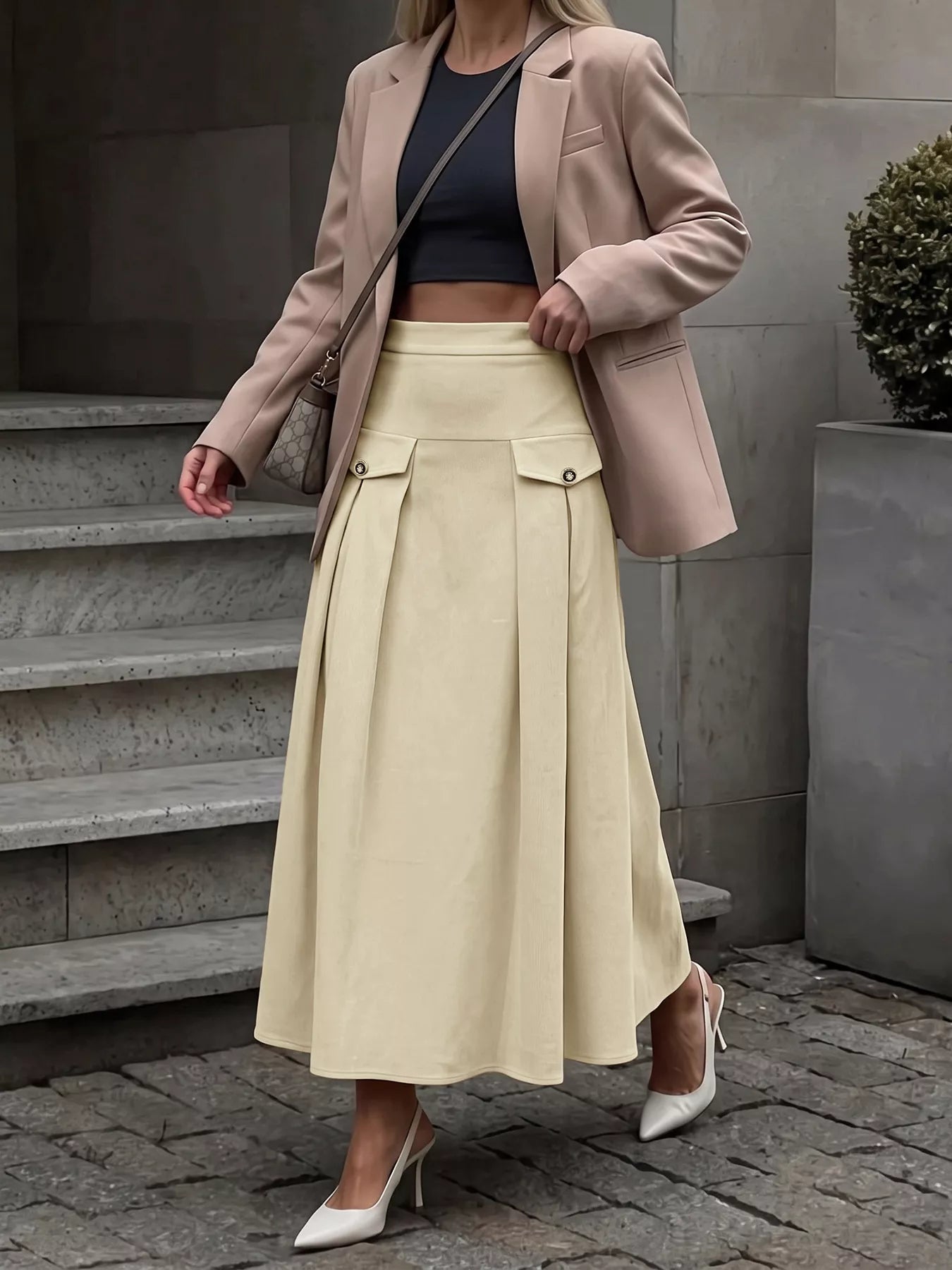 Trendsi High Waist Pleated Midi Skirt -