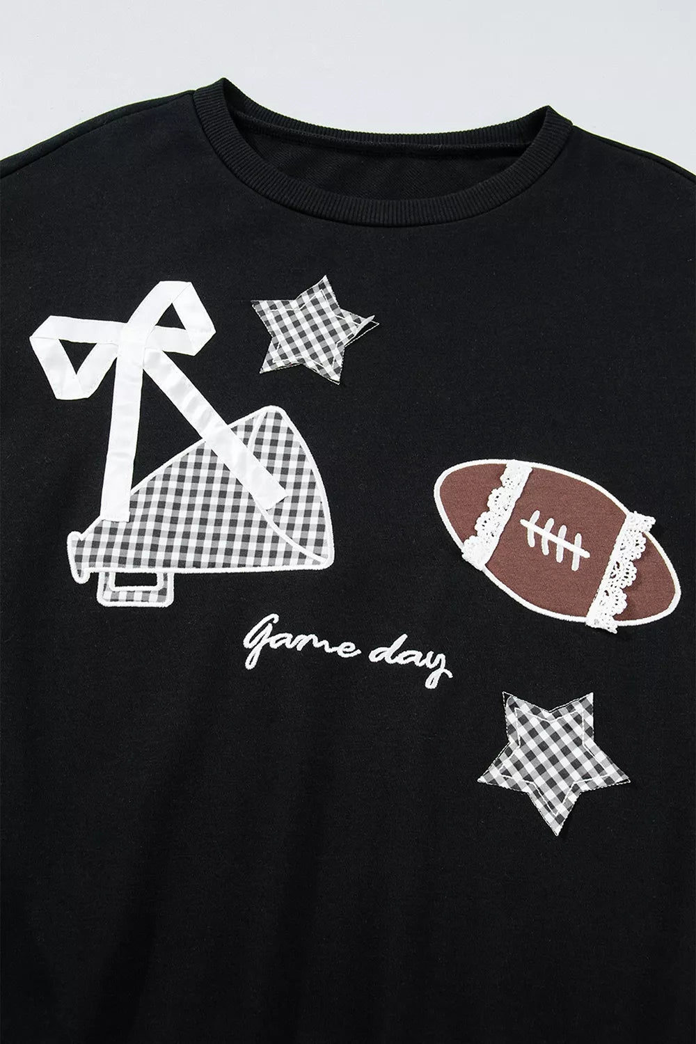 Trendsi Gingham Patch Embroidered Rugby Game Day Stars Sweatshirt -