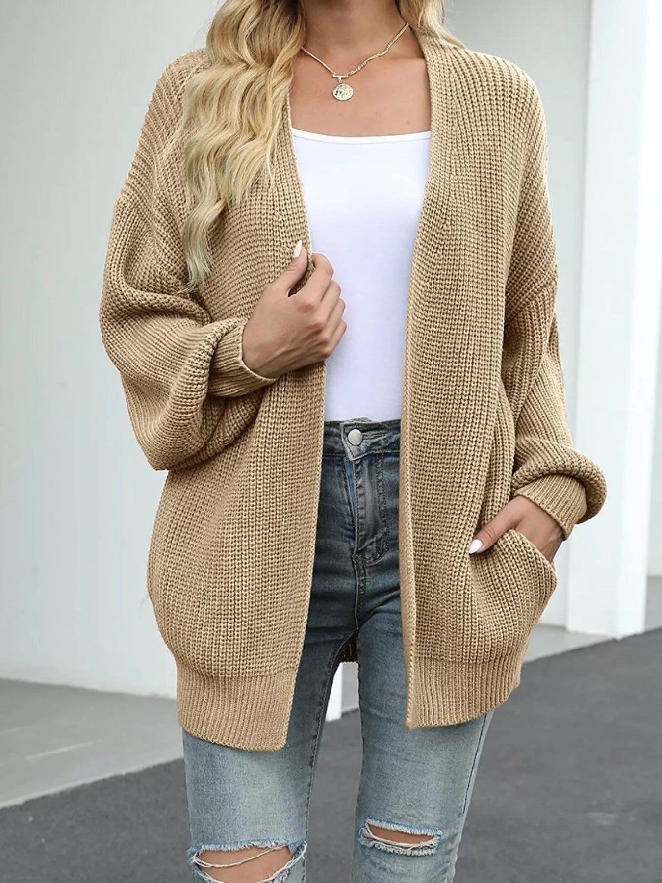 Women's open-front chunky knit cardigan