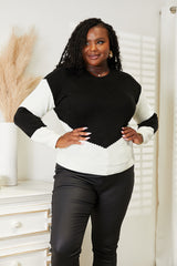 Trendsi Woven Right Two-Tone Openwork Rib-Knit Sweater -