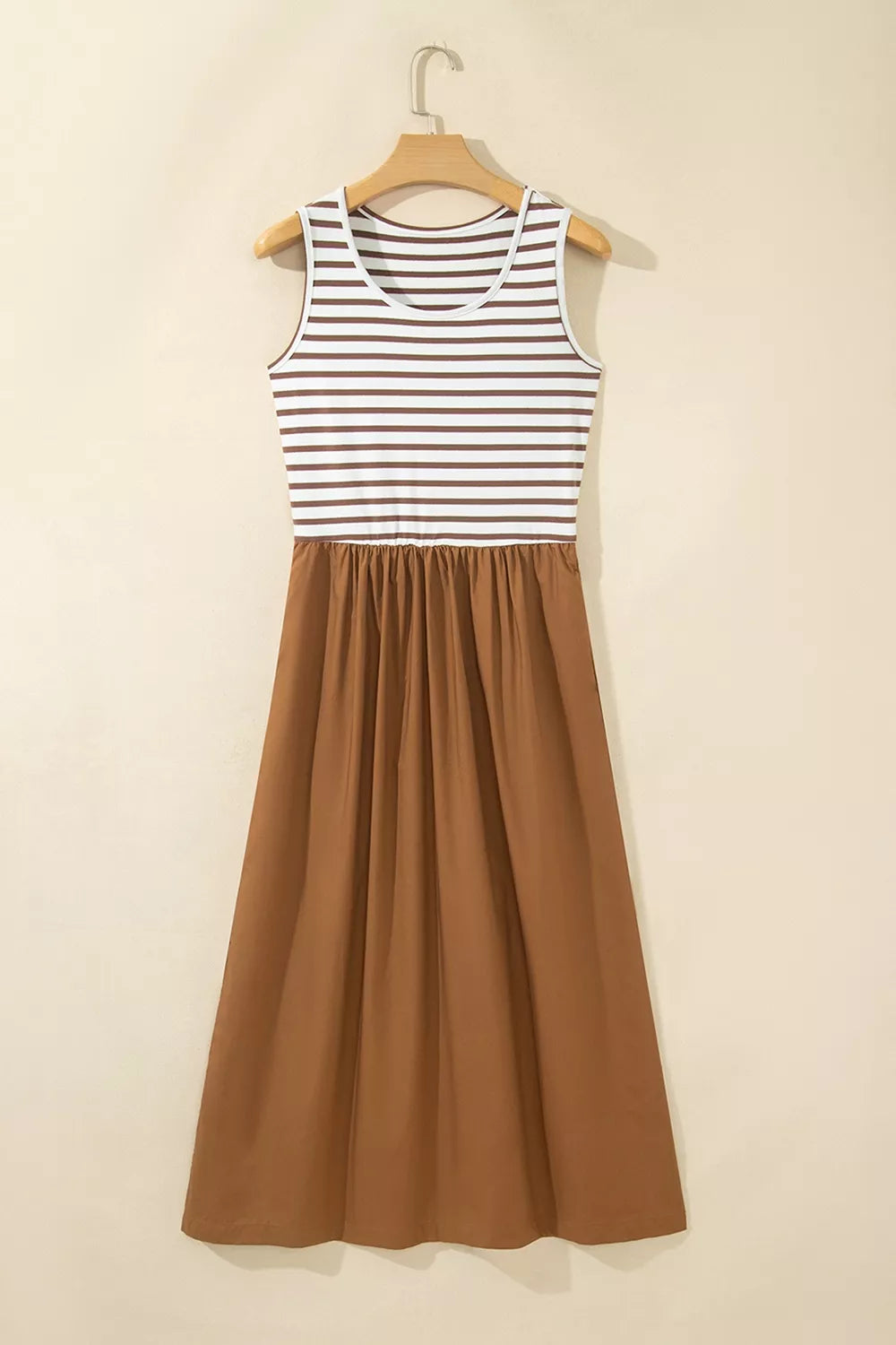 Trendsi Striped Colorblock Patchwork Sleeveless Casual Long Dress -
