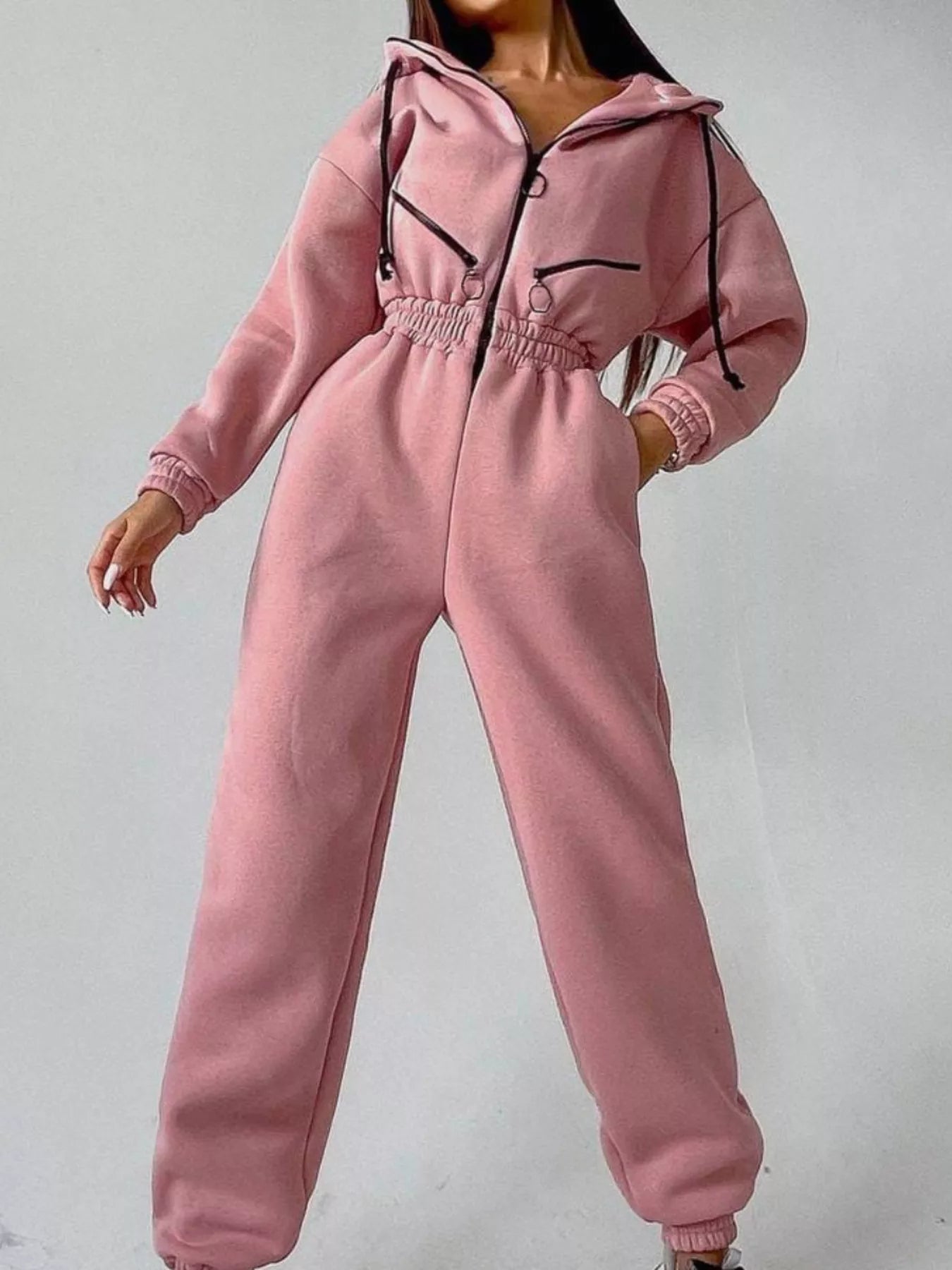 Trendsi Zip Front Dropped Shoulder Jumpsuit -