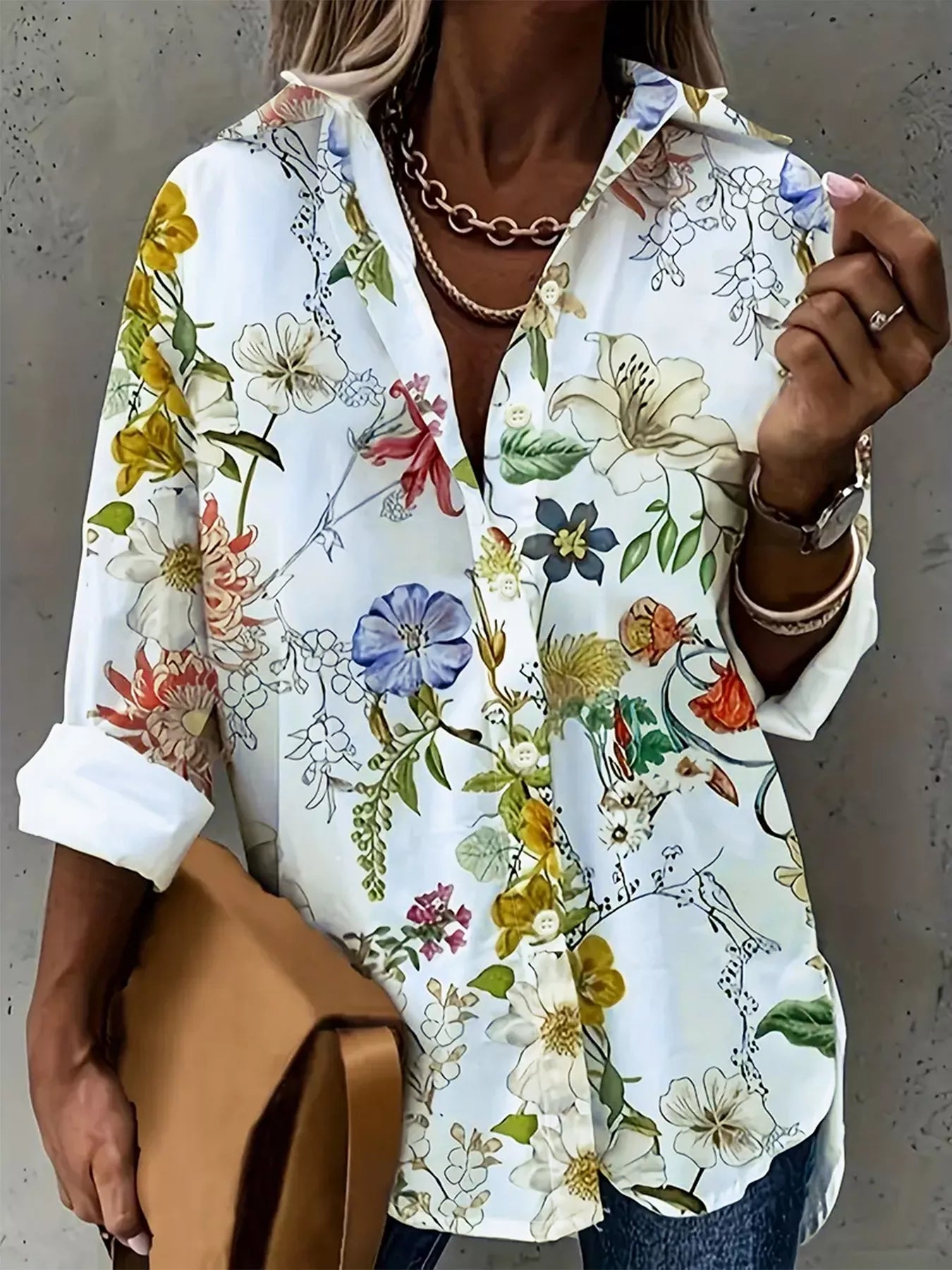 Trendsi Floral Print Button-Down Shirt -