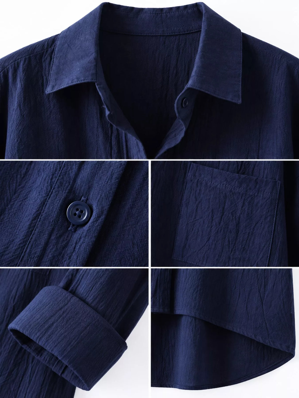 Cotton chest-pocket shirt, navy collar button cuff and high-low hem details