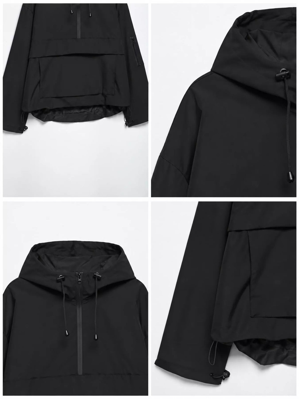 Half-Zip Hooded Anorak Jacket — garment construction details